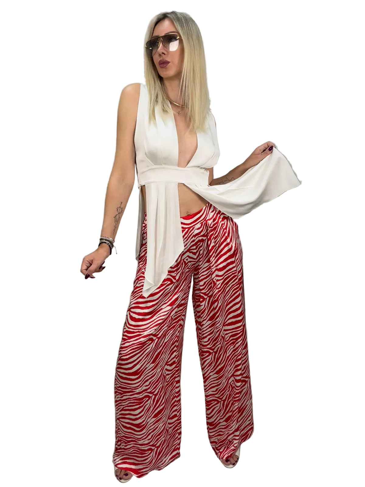 Pantalone Palazzo King Kong in Viscosa Zebra – Rosso