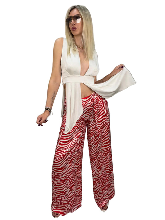 Pantalone Palazzo King Kong in Viscosa Zebra – Rosso