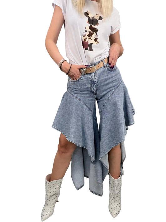 Jeans Souvenir Butterfly – Denim Asimmetrico con Volant