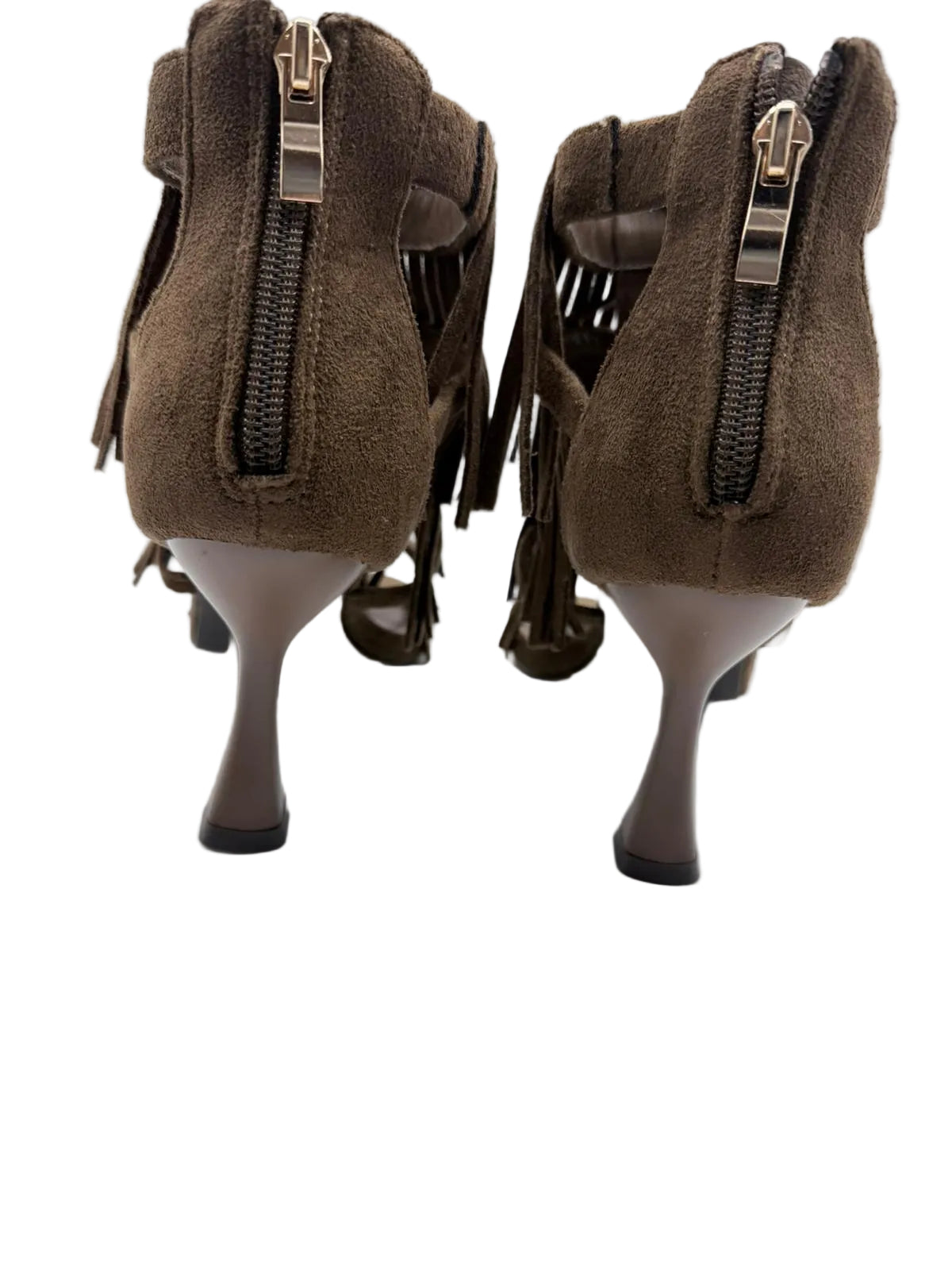 Sandali Divine Follie in Pelle Scamosciata con Frange-Moro