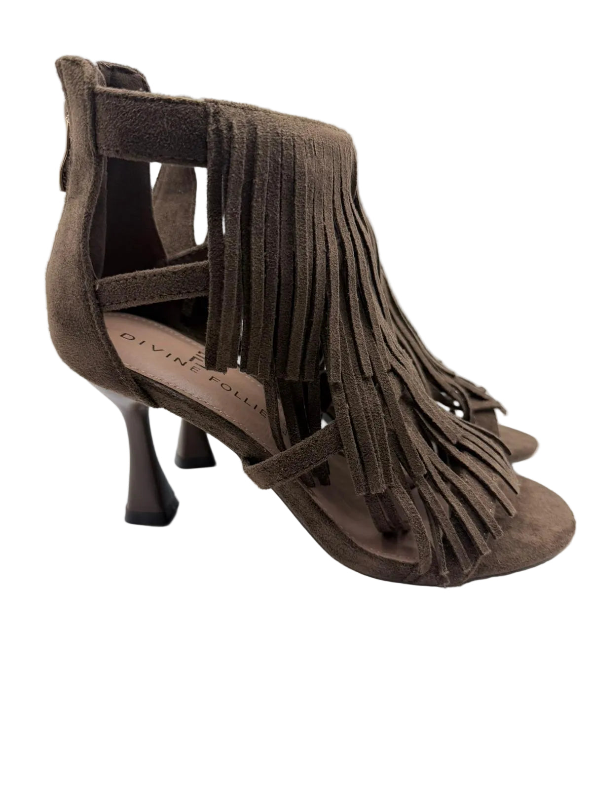 Sandali Divine Follie in Pelle Scamosciata con Frange-Moro