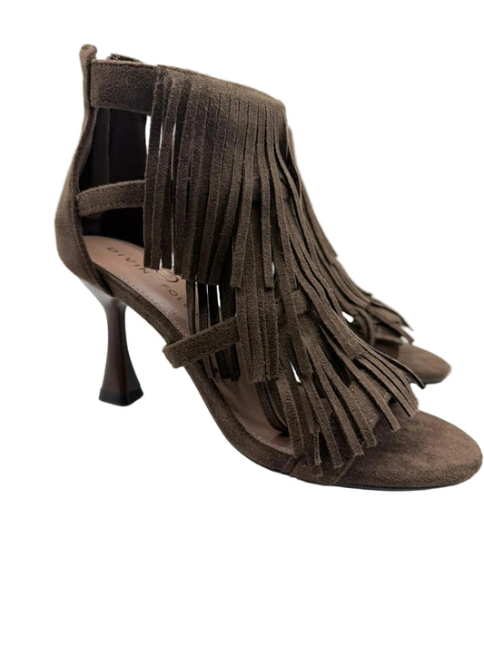 Sandali Divine Follie in Pelle Scamosciata con Frange-Moro