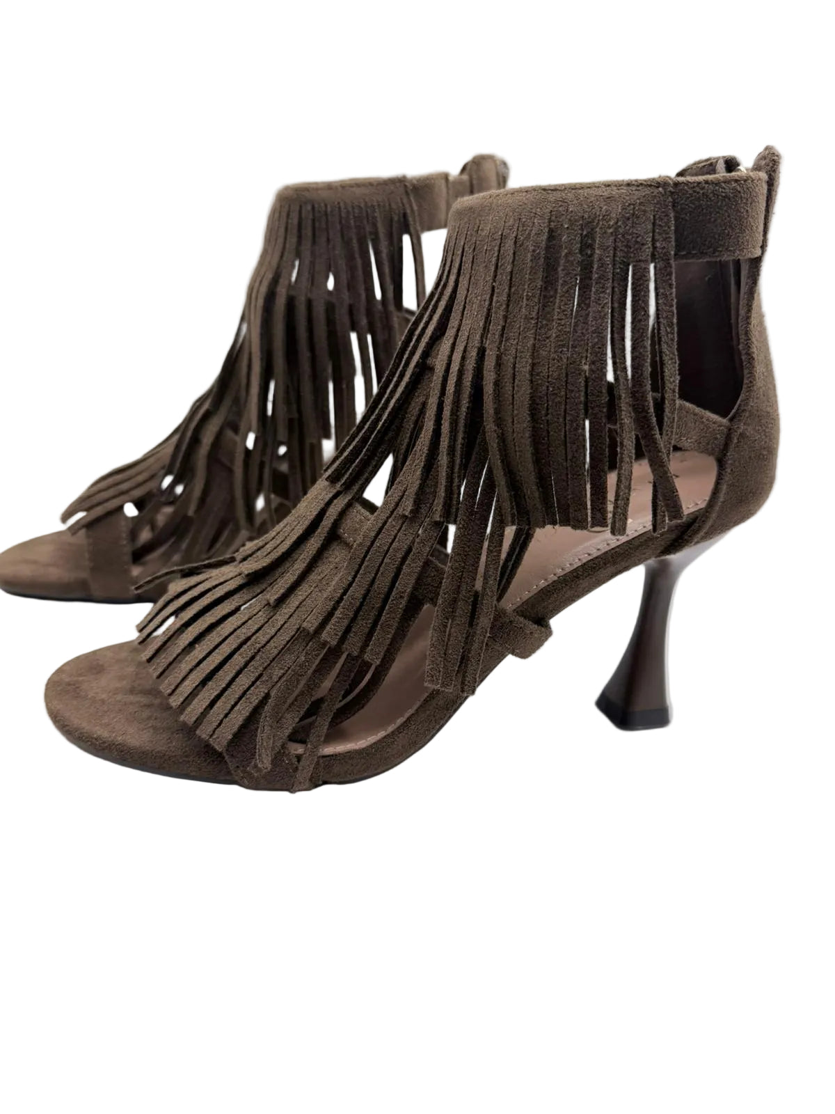 Sandali Divine Follie in Pelle Scamosciata con Frange-Moro