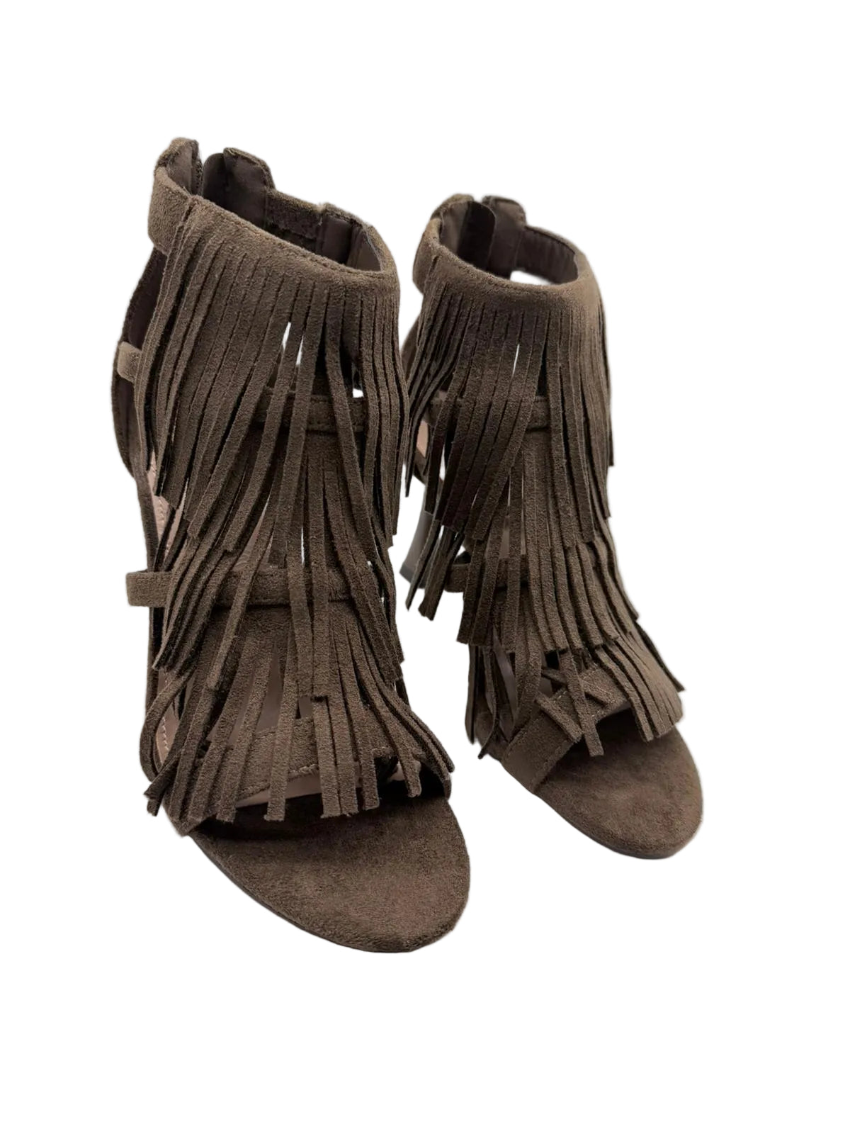 Sandali Divine Follie in Pelle Scamosciata con Frange-Moro