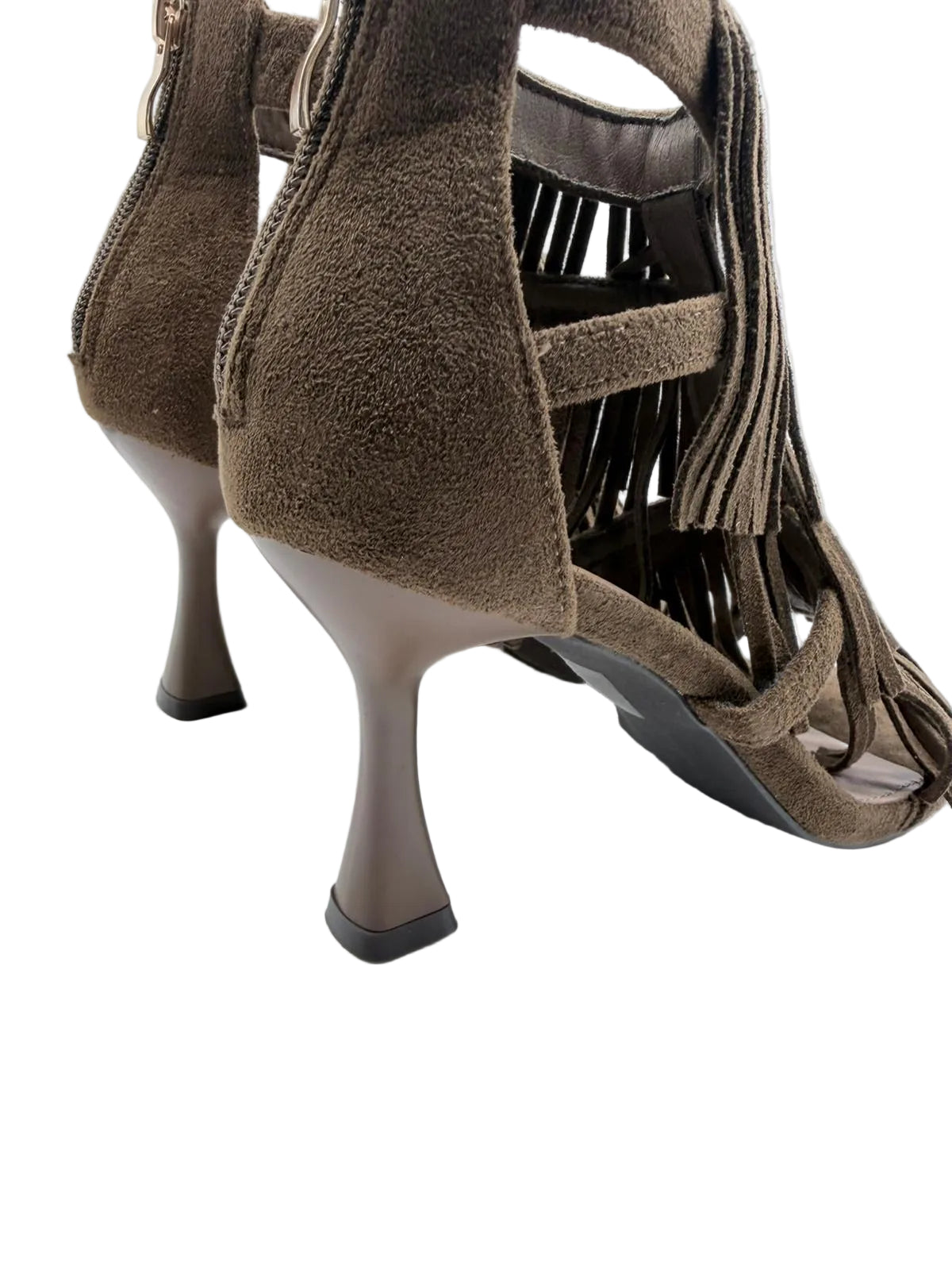 Sandali Divine Follie in Pelle Scamosciata con Frange-Moro