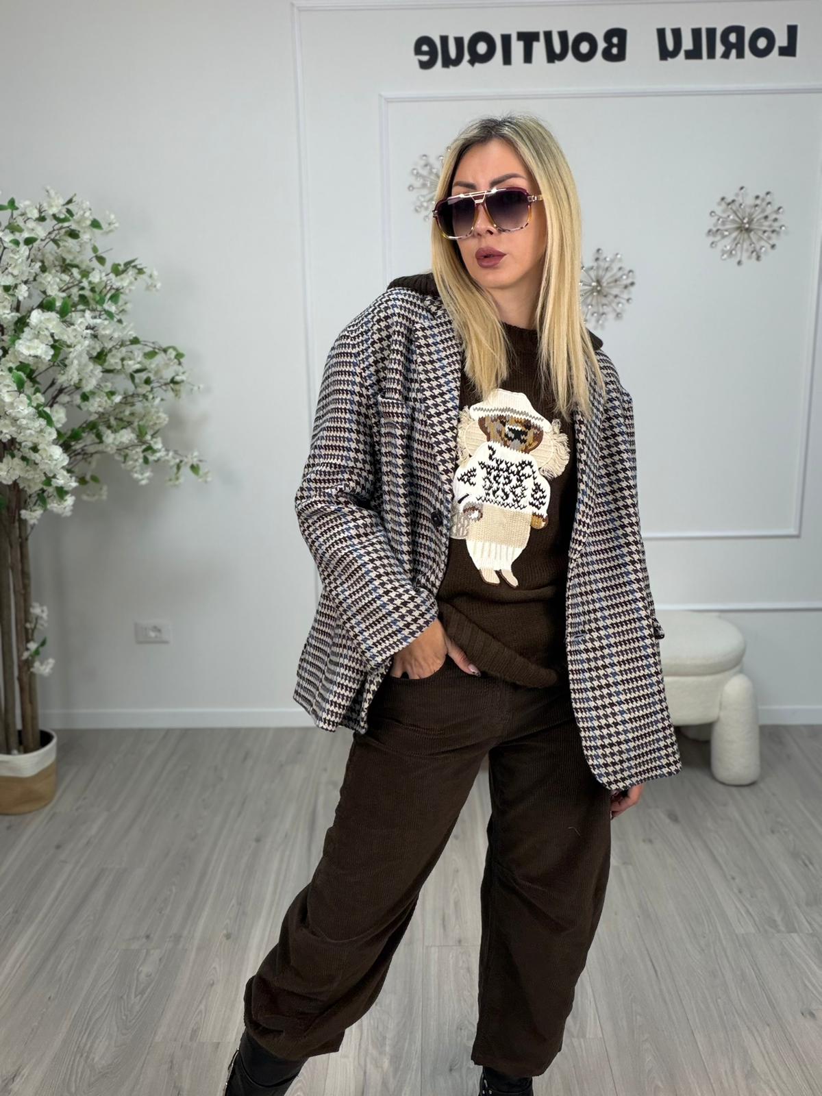 Giacca cappotto pied de poule cappuccio moro - Vicolo