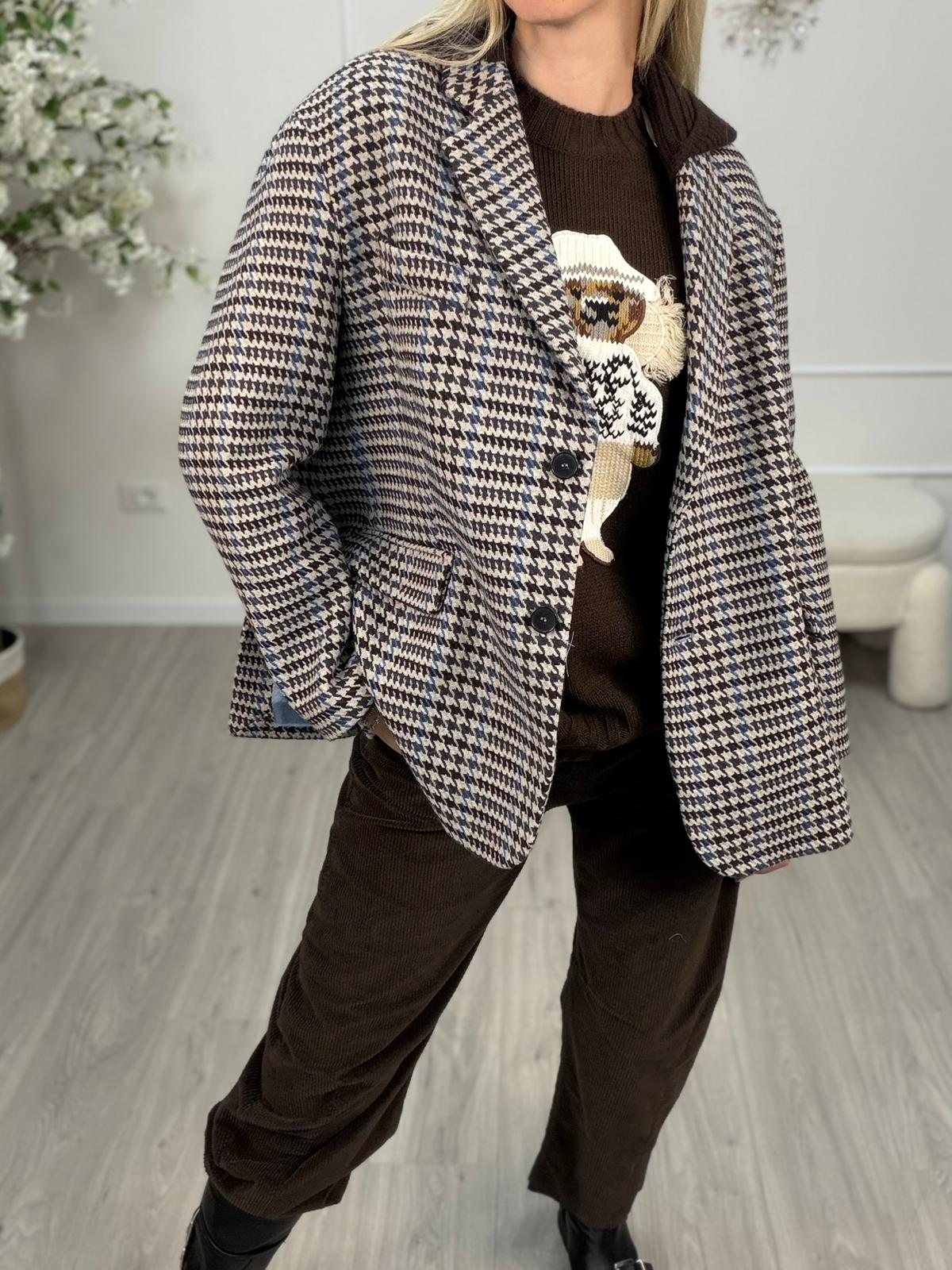 Giacca cappotto pied de poule cappuccio moro - Vicolo