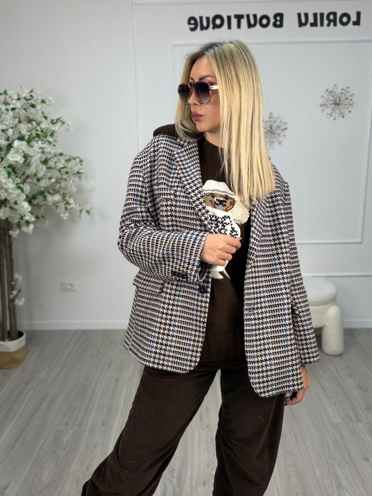 Giacca cappotto pied de poule cappuccio moro - Vicolo