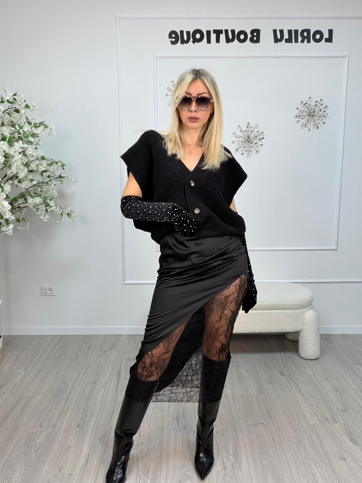 Gonna doppia in satin e pizzo nera - HaveOne