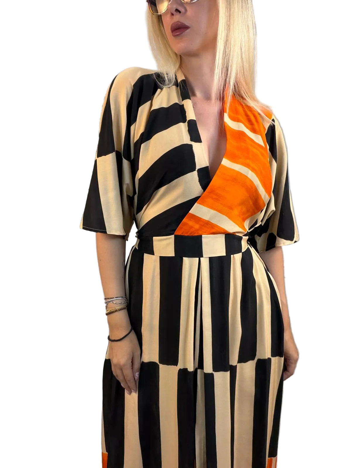 DIXIE - ABITO MIDI GEOMETRICO CON SPACCO