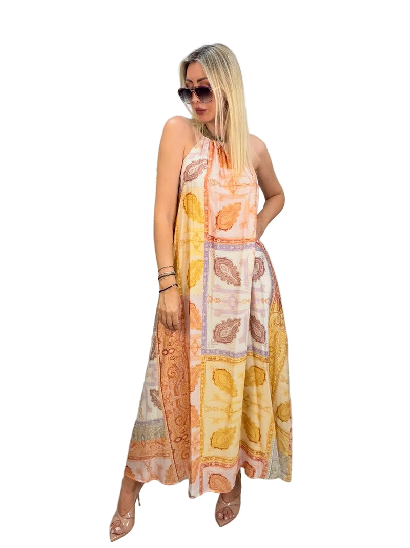 DIXIE - ABITO LUNGO PACIFIC PAISLEY CON SCHIENA SCOPERTA