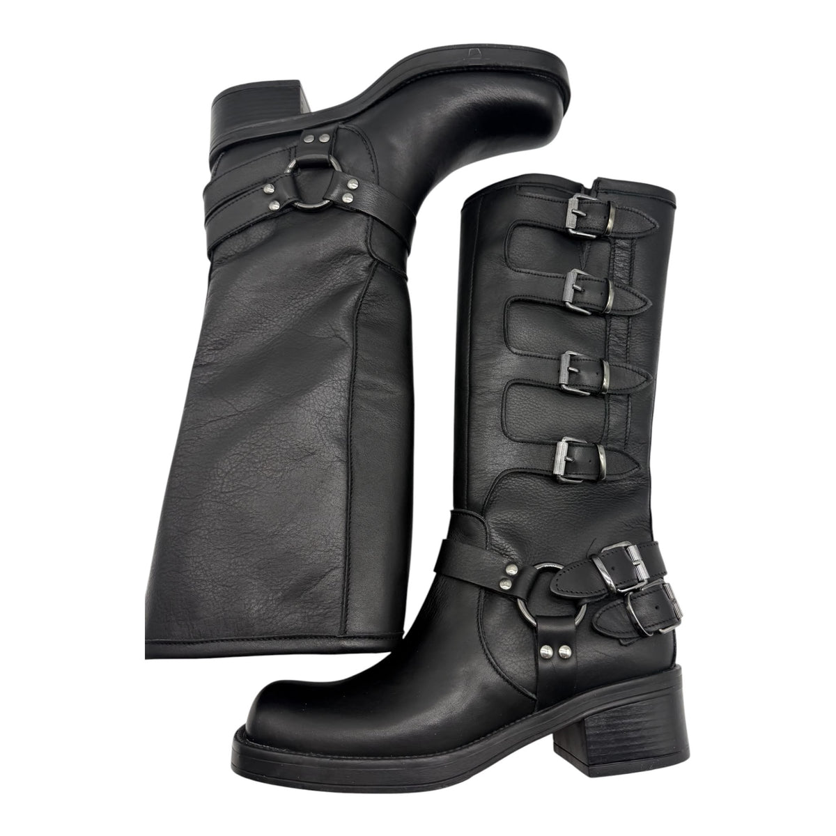 Stivale Biker con Fibbie Divine Follie – Nero