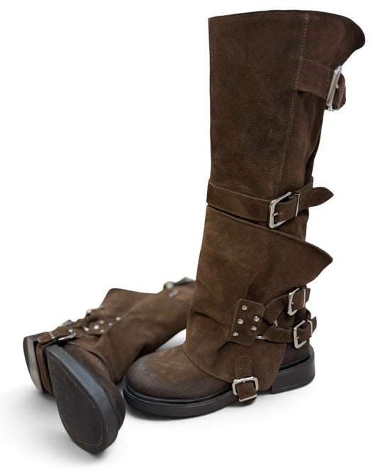 Stivaletto Biker Divine Follie in Vera Pelle – Moro
