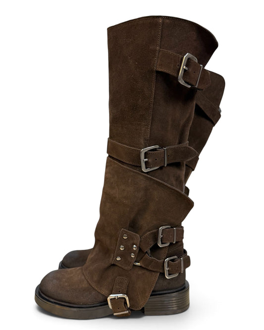 Stivaletto Biker Divine Follie in Vera Pelle – Moro
