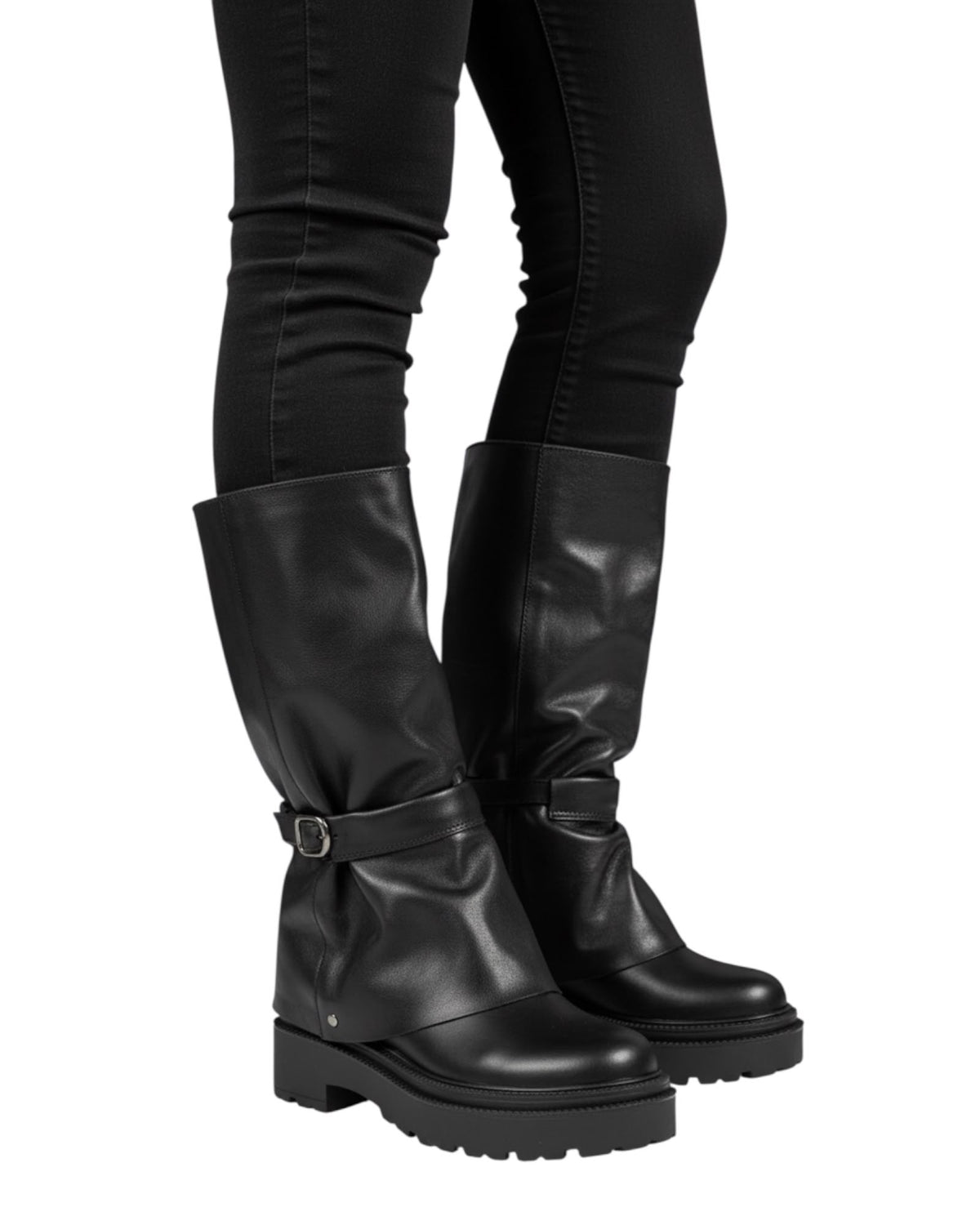 Stivali Biker in Vera Pelle Divine Follie - Nero