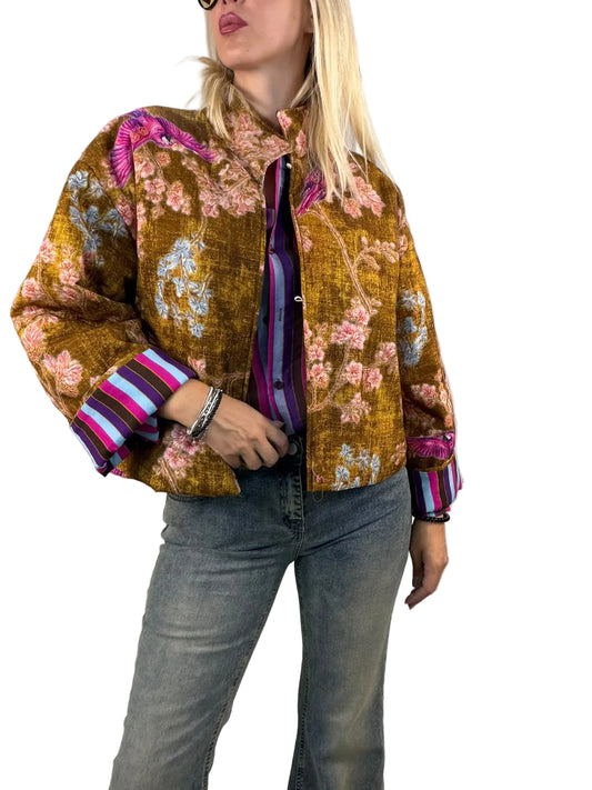 Haveone-Bomber fantasia pappagalli - celeste /cipria/fucsia