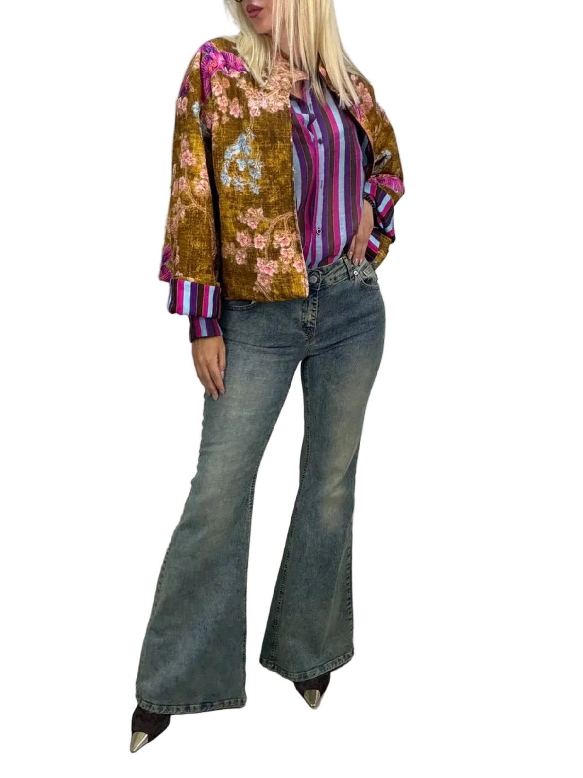 Haveone-Bomber fantasia pappagalli - celeste /cipria/fucsia