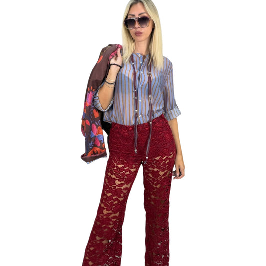 Haveone-Camicia a righe in mussola con collana - celeste/ocra