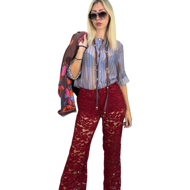 Haveone-Camicia a righe in mussola con collana - celeste/ocra