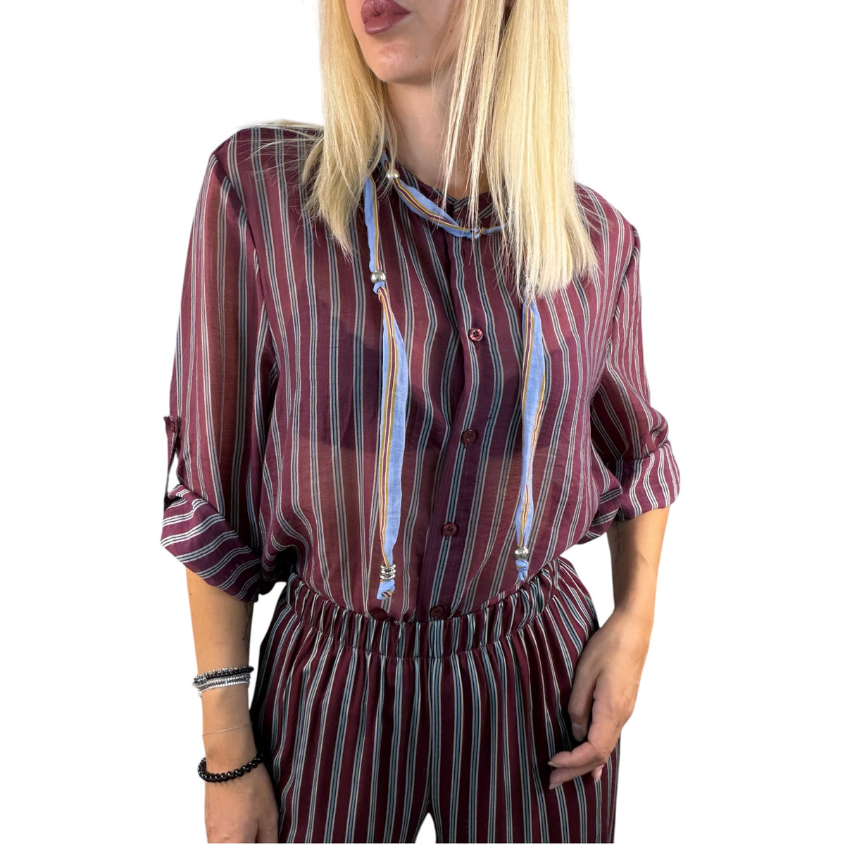 Camicia Nomad con collana righe bordeaux HaveOne