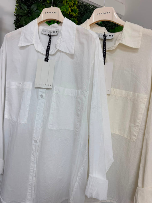 Camicia over in cotone leggero Burro e Bianco -HaveOne