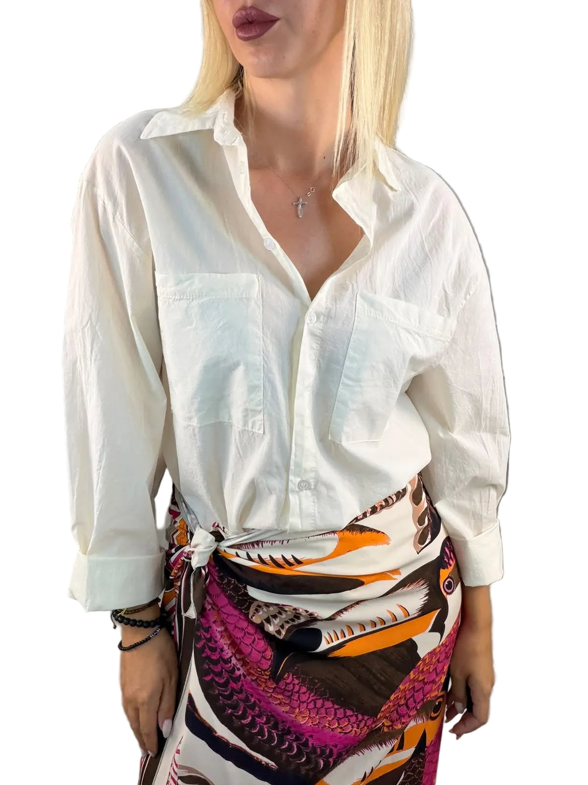 Camicia over in cotone leggero Burro e Bianco -HaveOne