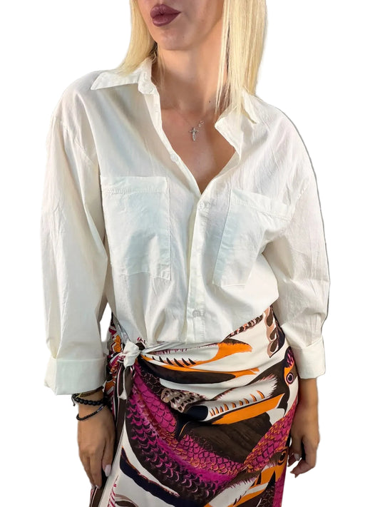 Camicia over in cotone leggero Burro e Bianco -HaveOne