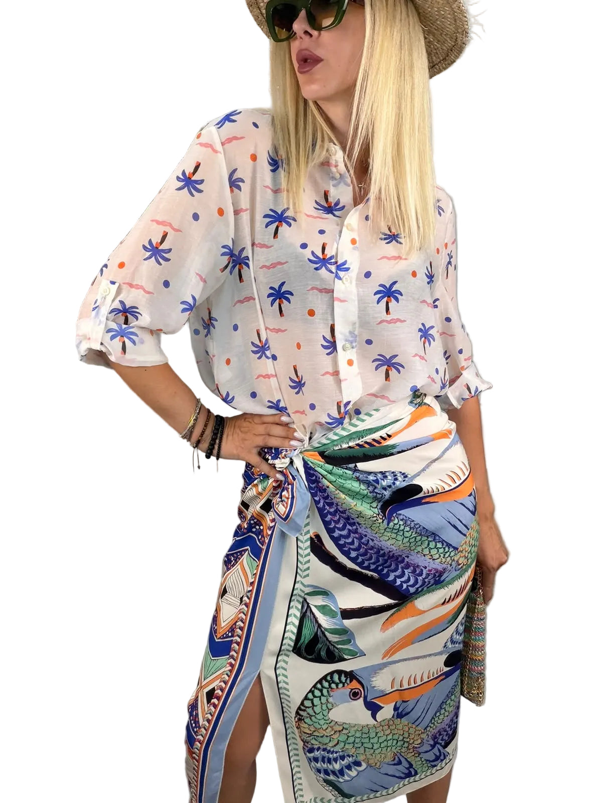 Camicia ampia coreana burro fantasia palme HaveOne