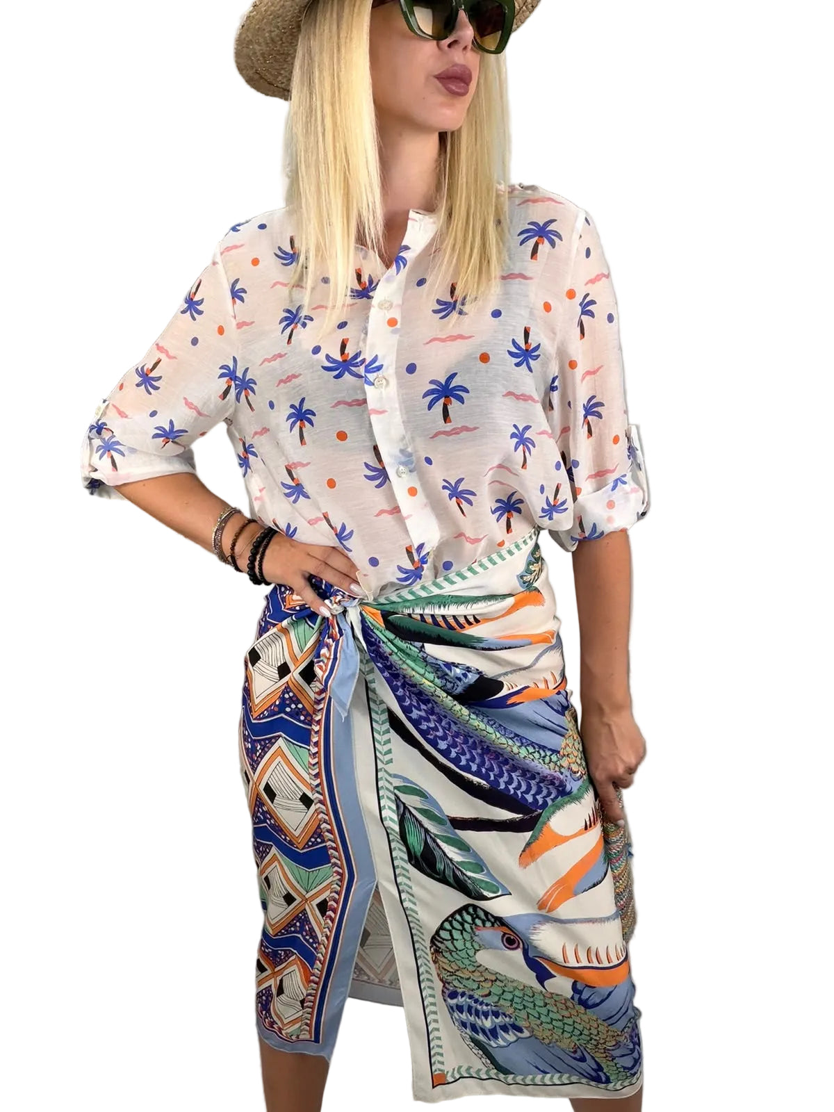 Camicia ampia coreana burro fantasia palme HaveOne