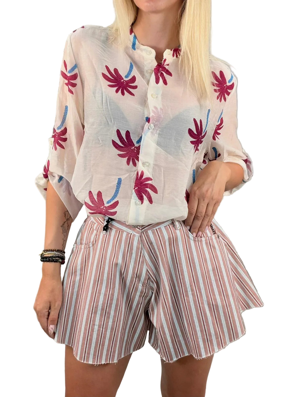 Camicia panna Palme fucsia in lyocell - HaveOne