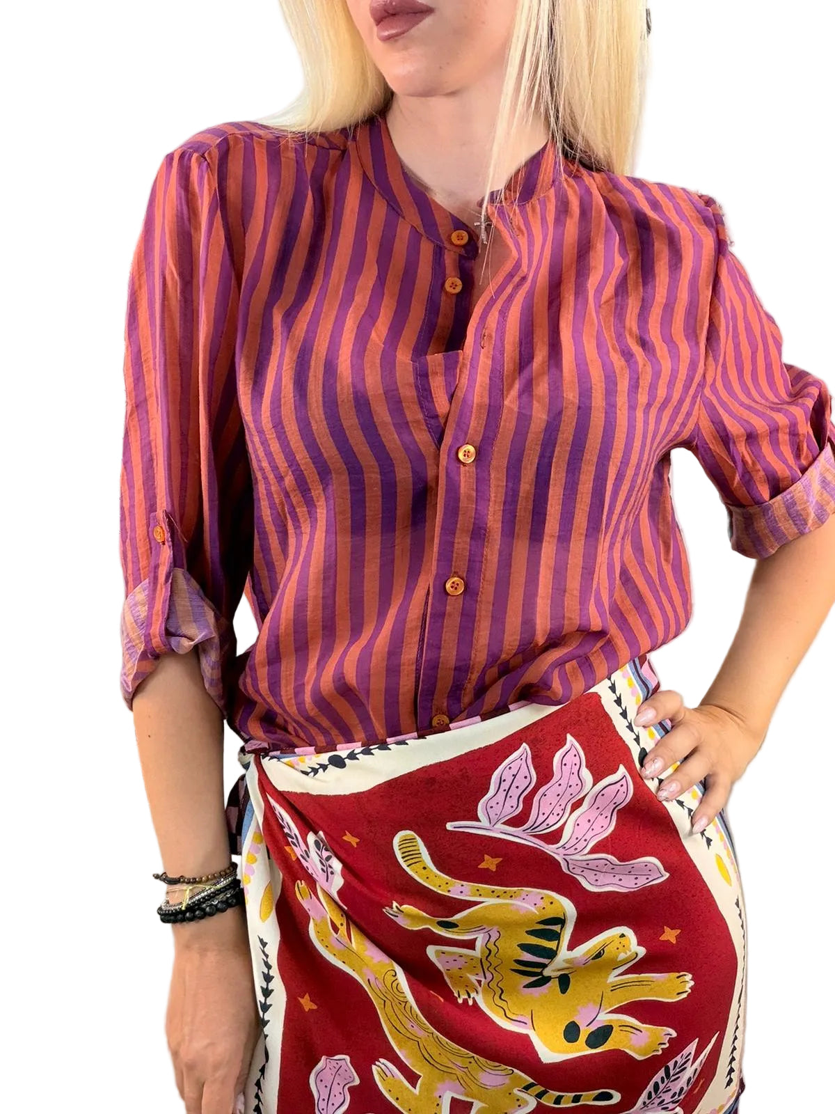 Camicia coreana righe arancio e viola HaveOne