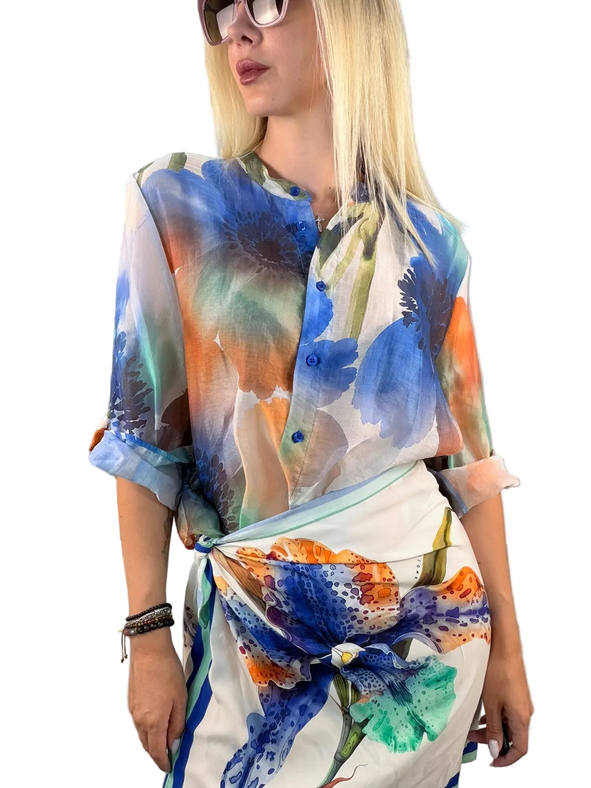 Camicia Orchidea turchese in lyocell - HaveOne