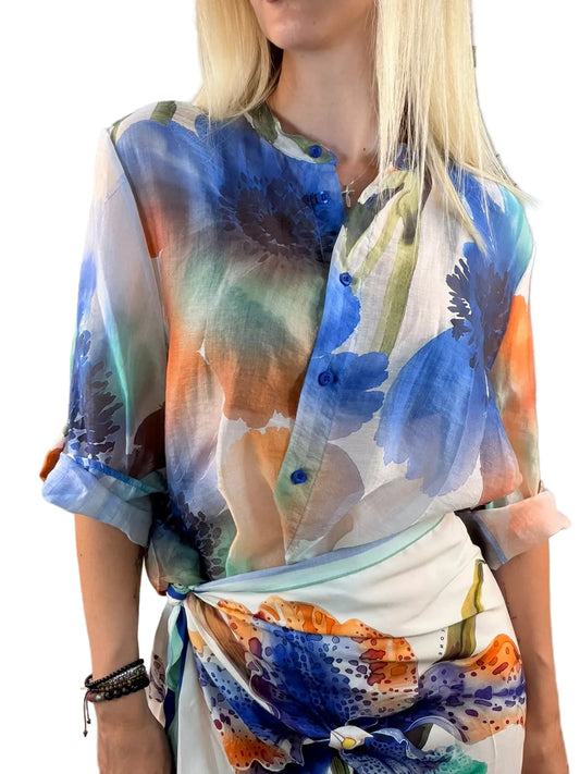 Camicia Orchidea turchese in lyocell - HaveOne
