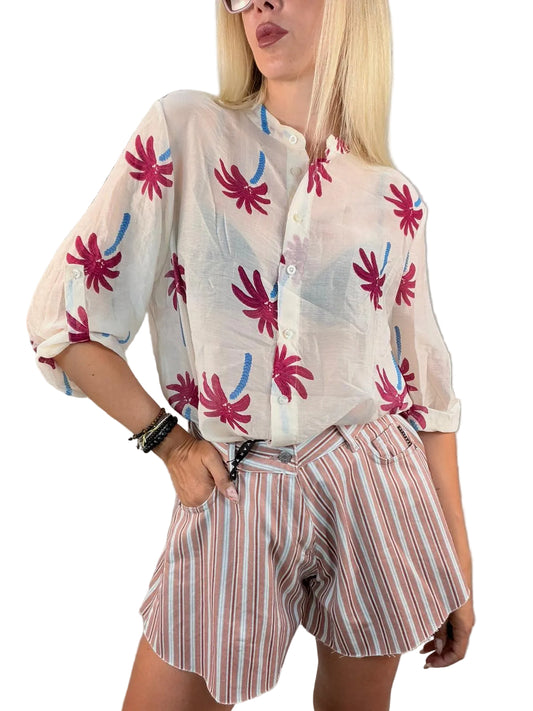 Camicia panna Palme fucsia in lyocell - HaveOne