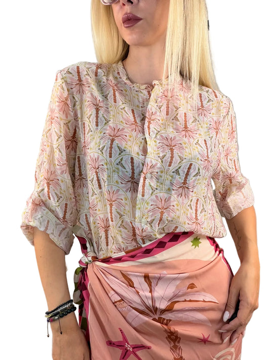 Camicia Palme all over rosa e olio - HaveOne