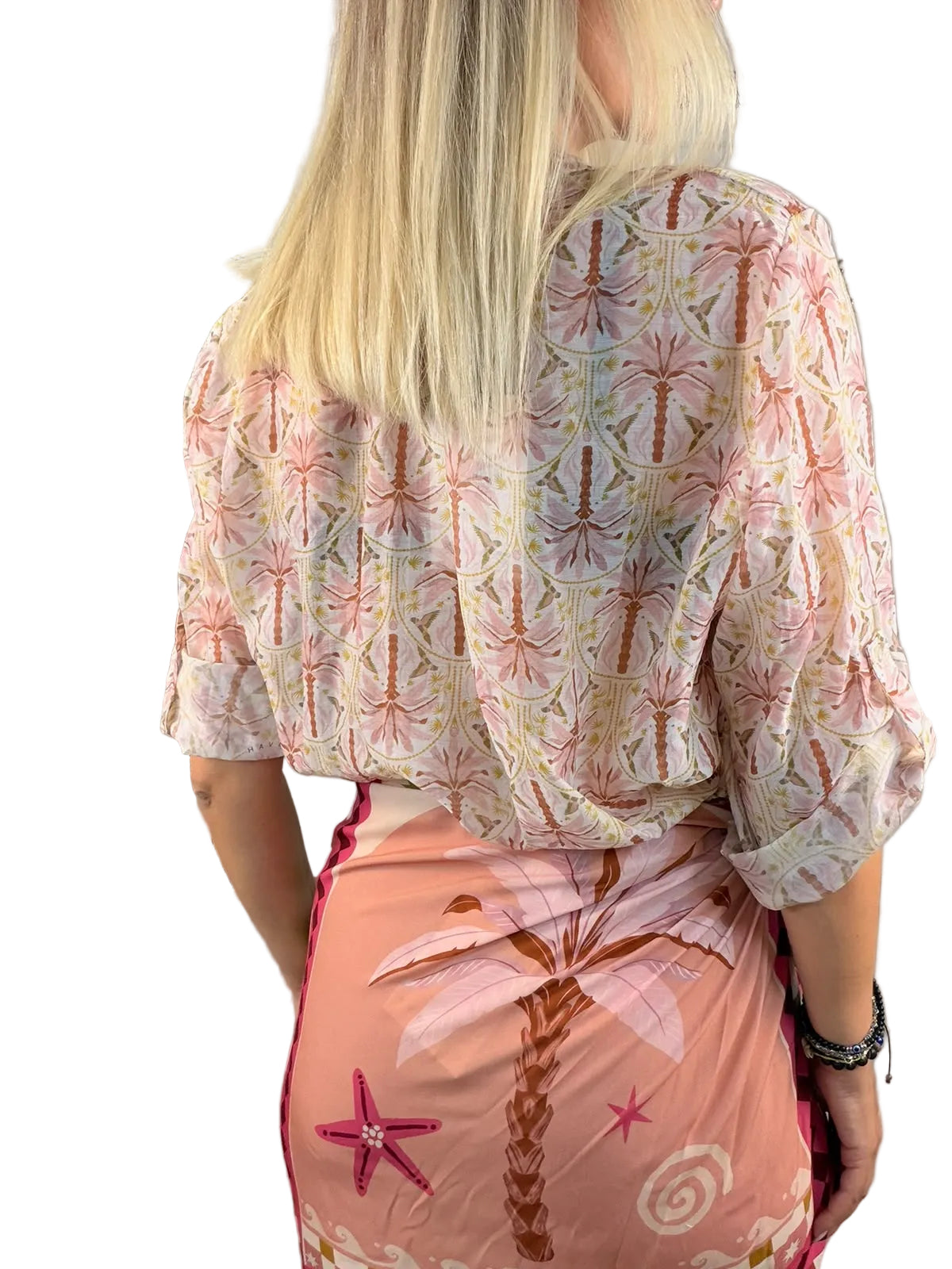 Camicia Palme all over rosa e olio - HaveOne