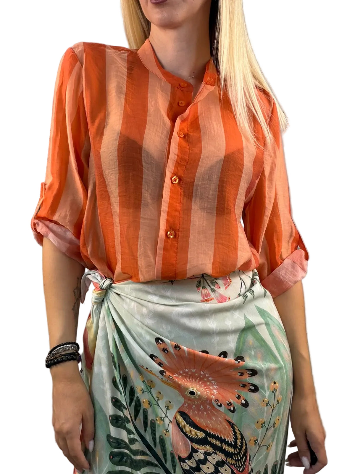 Camicia coreana fantasia righe arancio scuro/chiaro -HaveOne