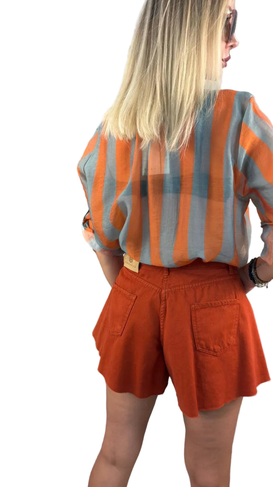 Camicia coreana fantasia righe carta da zucchero/arancio-HaveOne