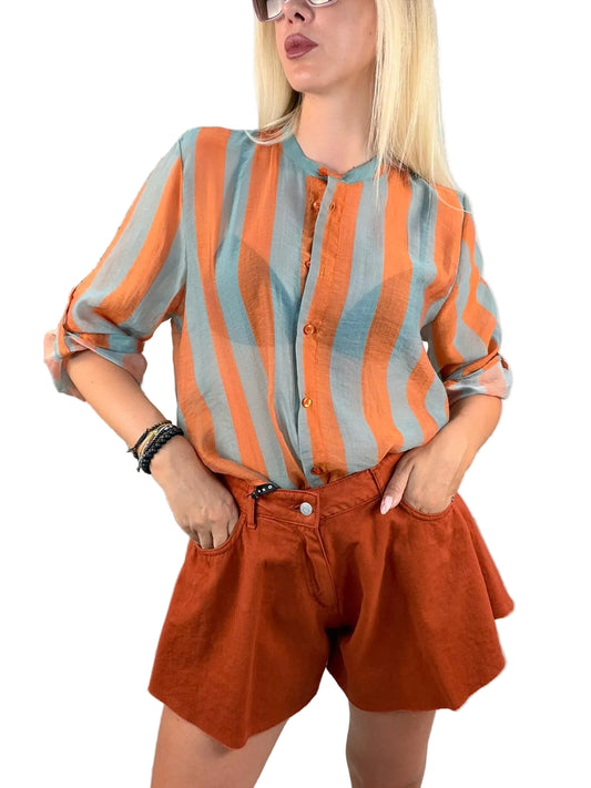 Camicia coreana fantasia righe carta da zucchero/arancio-HaveOne