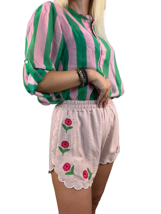 Camicia coreana fantasia righe Verde/Rosa-HaveOne
