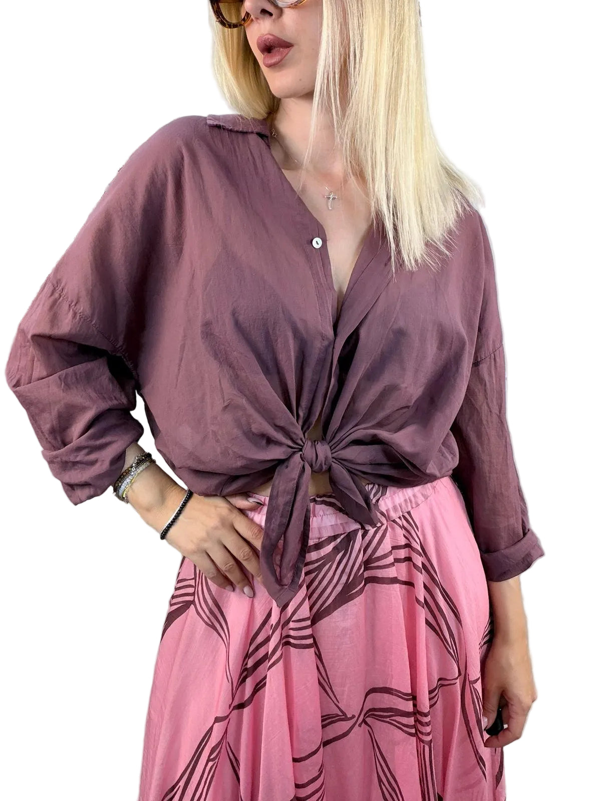 Camicia Susy Mix in Mussola con Nodo - Fico