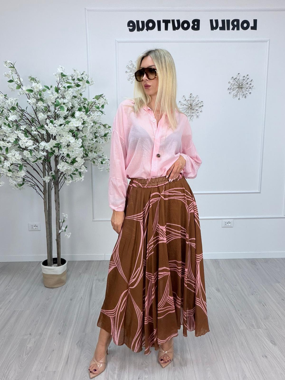Camicia Susy Mix in Cotone con Fiocco e Collana - Rosa