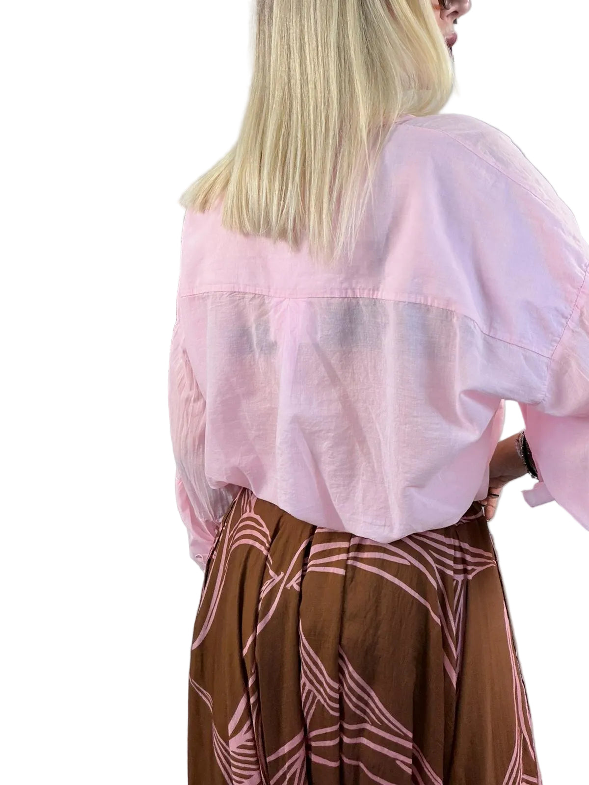 Camicia Susy Mix in Cotone con Fiocco e Collana - Rosa
