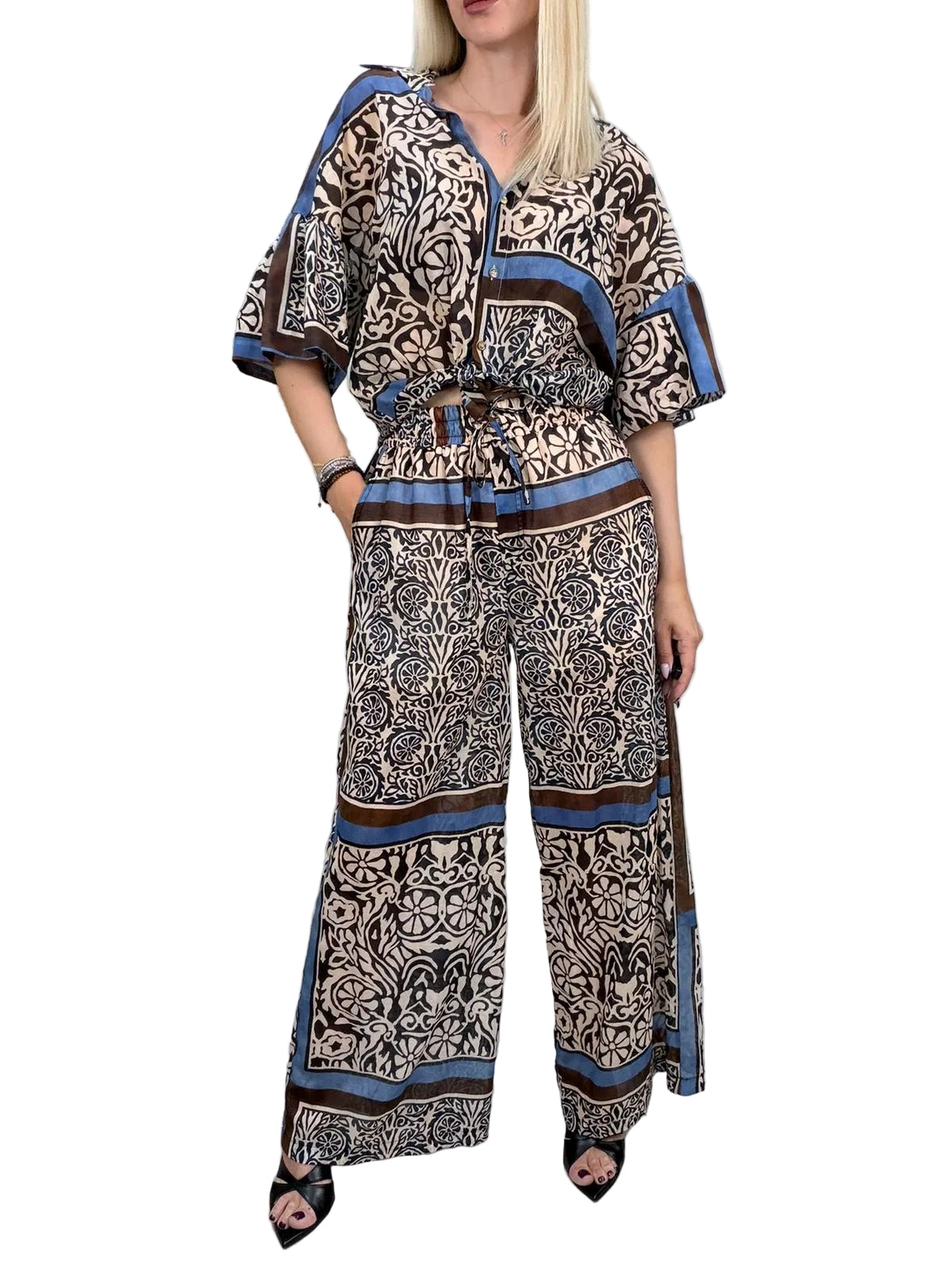 Pantalone Vicolo Wide Leg in 100% Cotone – Tabacco/Oxford