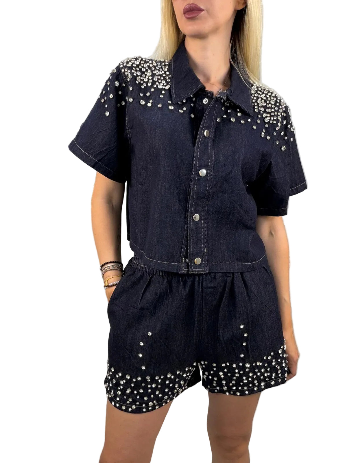 Completo Denim Camicia e Short con Strass – Susy Mix