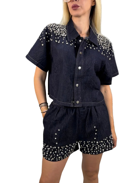 Completo Denim Camicia e Short con Strass – Susy Mix