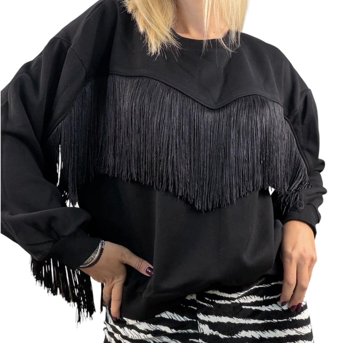 Felpa Over con Frange Nera – LORILU Selection