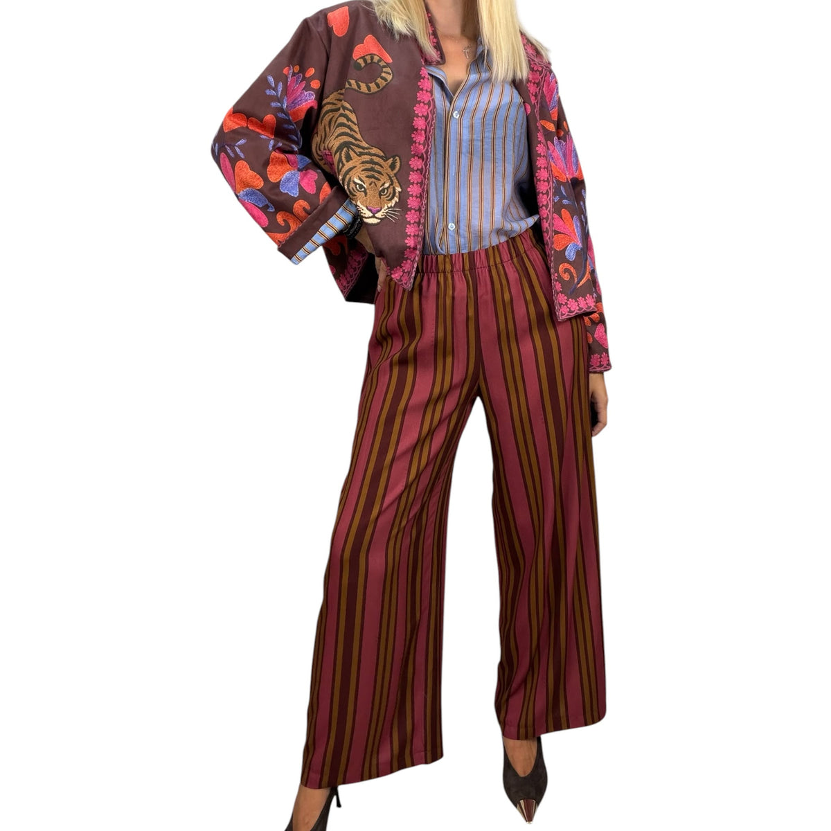Pantalone Nomad righe bordeaux e tabacco HaveOne