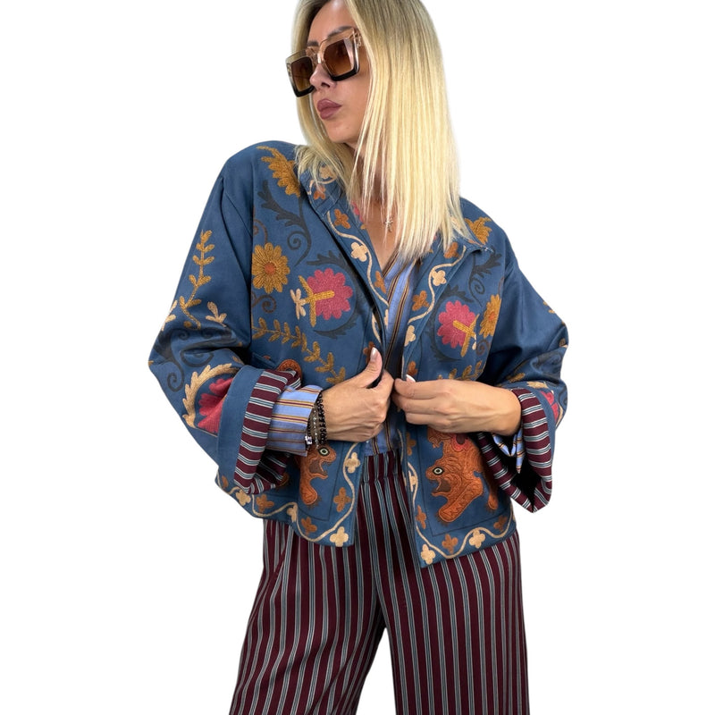 Bomber Ricamato Blu Petrolio - HaveOne