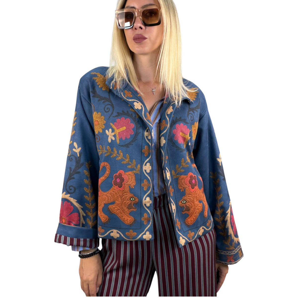 Bomber Ricamato Blu Petrolio - HaveOne